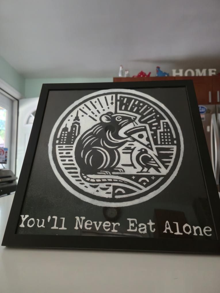 "You'll Never Eat Alone" Original Framed Painting 12x12 Framed